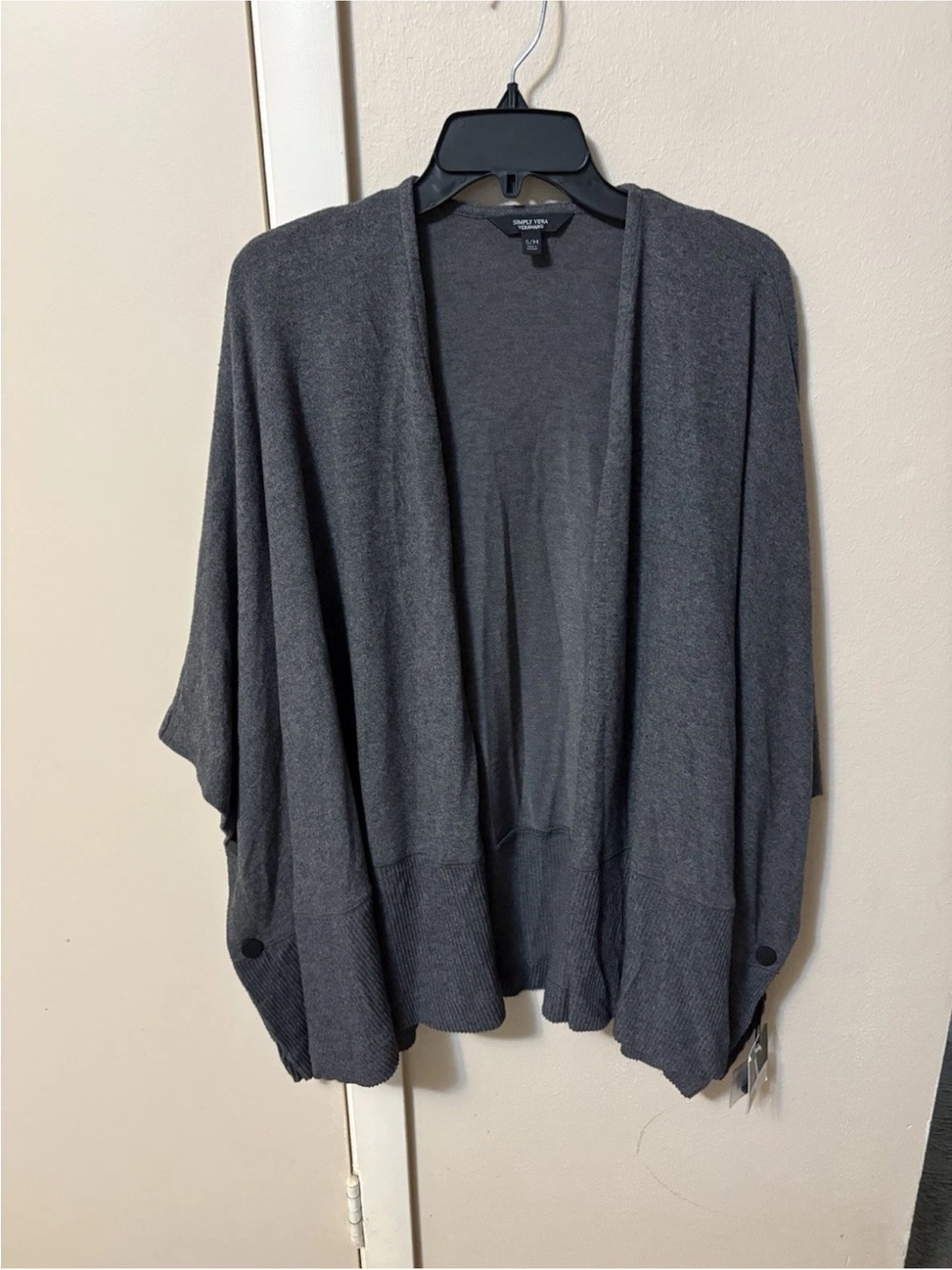 Vera Wang Gray Cardigan Poncho Dolman Sleeves Sz S/M Length 27 NWT